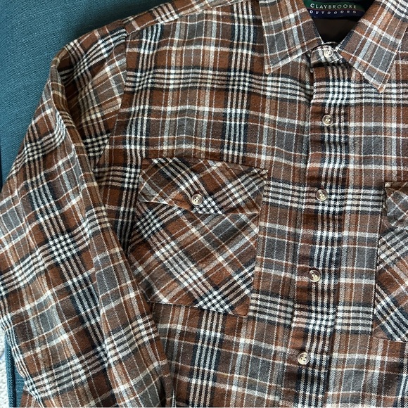 Claybrooke Outdoors Plaid Brown Blue Flannel Shirt - Picture 4 of 6